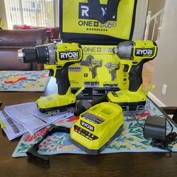 Ryobi brand new ONE+ HP 18V Brushless Cordless 2-Tool Combo Kit with 4.0 Ah Battery, 2.0 Ah Battery, Charger, and Bag