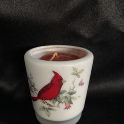 Cardinal Bird Votive Candle Holder Porcelain