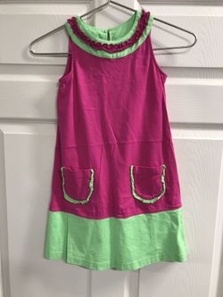 Hanna Andersson Girls Green & Pink Dress Size 120 or US 6X - 7. Very Good Condition.