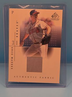 GREG MADDUX 2001 SP GAME USED EDITION AUTHENTIC FABRIC BRAVES WORN JERSEY PATCH!