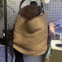 Tano Brown  Weave And Leather Handbag