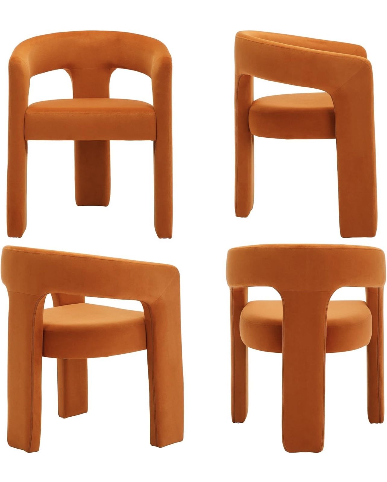 Set of 4 Modern Velvet Fabric Upholstered Dining Chairs with Open-Back, Cute Barrel Side Chairs Kitchen Armchair Accent Chairs for Dining Room Bedroom