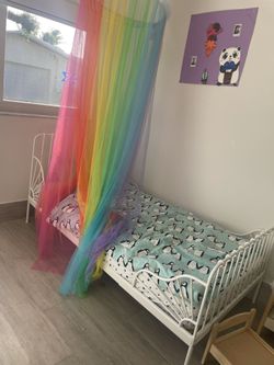 IKEA White Metal Bed & Mattress