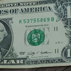 This One Is A Very Extremely RARE (2009) One Dollar Bill With The Numbers 56789