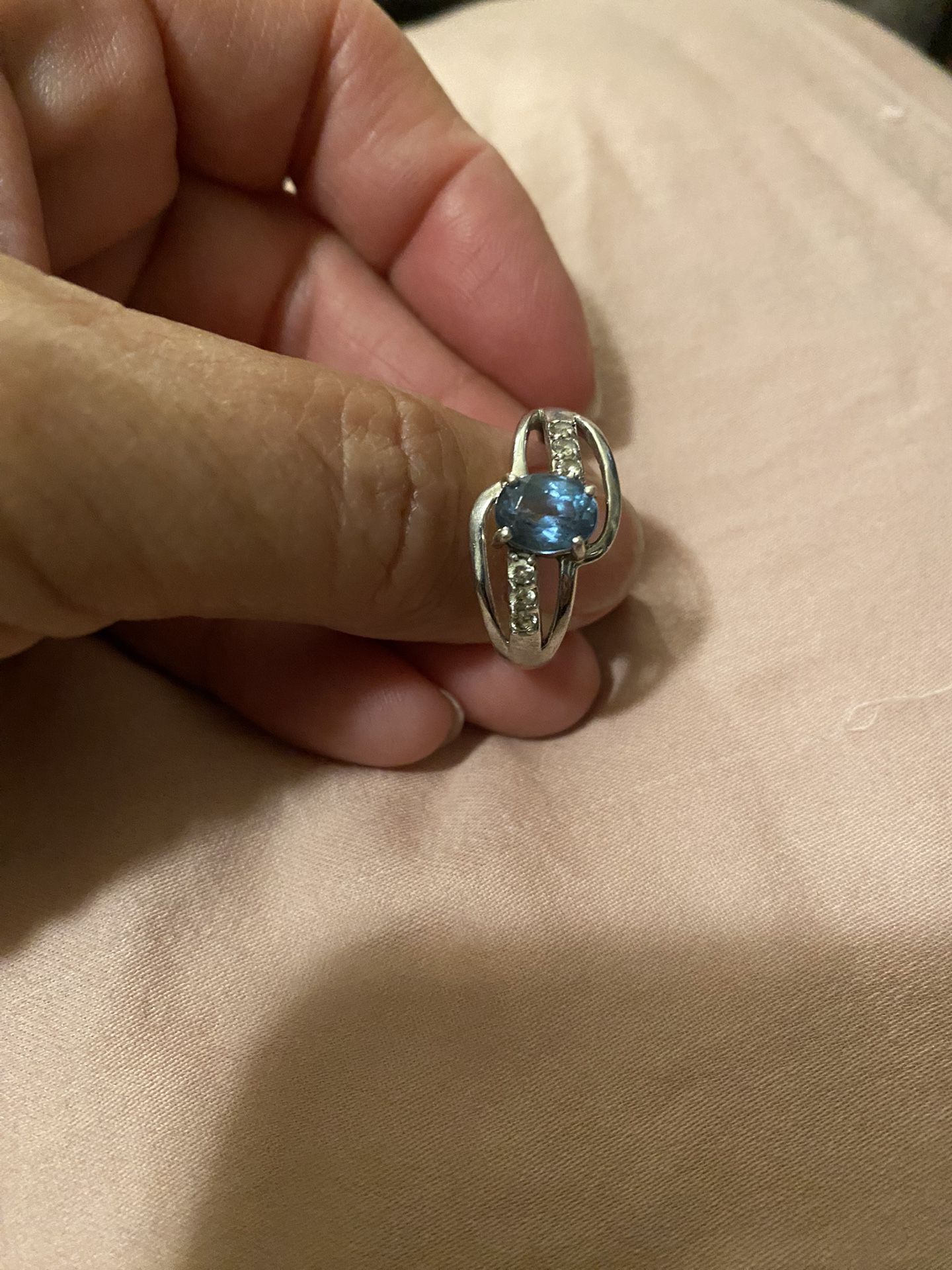 Sterling silver, London, blue topaz with sircon accents size 10