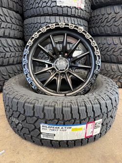 Wheel & Tire Package 265/70R17 Falken Wildpeak AT4W and Hard Rock Matte Black Wheels