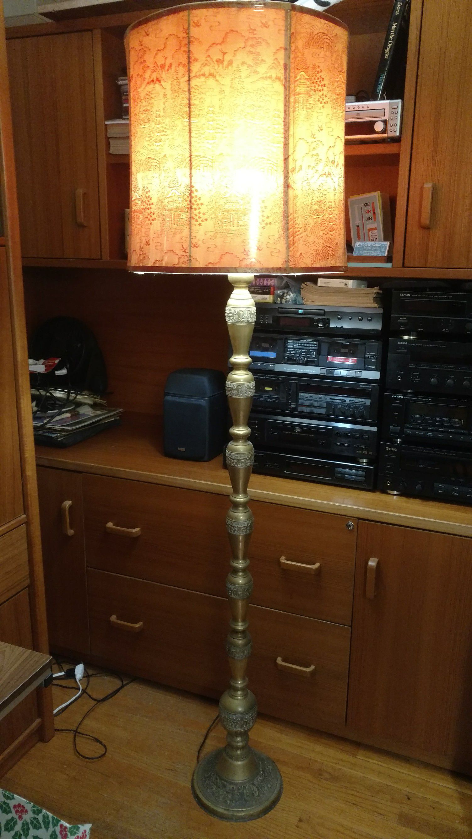 Vintage Asian brass lamp MCM Mid Century