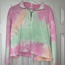 WOMENS LARGE CROP SWEATSHIRT TOP TIE DYE