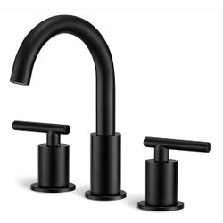 Widespread 3-holes Bathroom Faucet, 2 Handles Martte Black (drain Not Included)