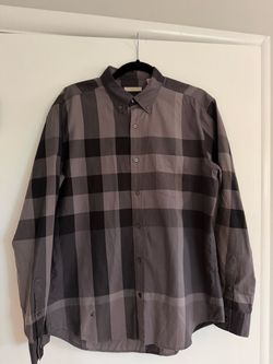 Burberry Check Plaid Long Sleeve Button Up Shirt Men’s Large Gray Black