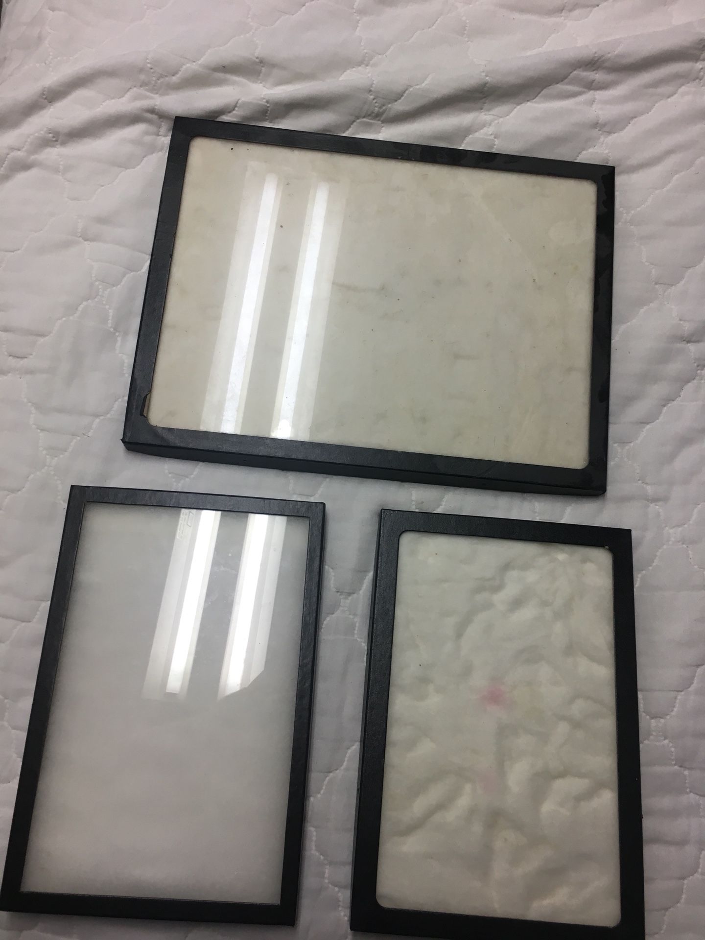 Glass/cardboard display cases.