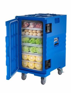 Insulated Food Pan Carrier, 109 Qt Hot Box for Catering, LLDPE Food Box Carrier w/Double Buckles, Front Loading Food Warmer w/Handles, End Loader w/Wh