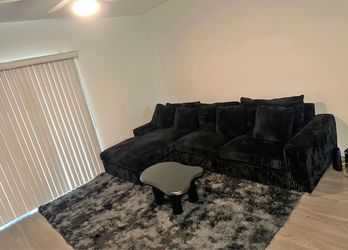 Black Corduroy Sectional Sofa with Chaise