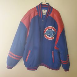 New Chicago Cubs Men's 8 XL Heavy Lined Jacket Leather Sleeve Two Pockets 