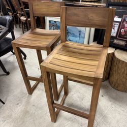Pair If Beautiful Sold Wood Bar Srools 