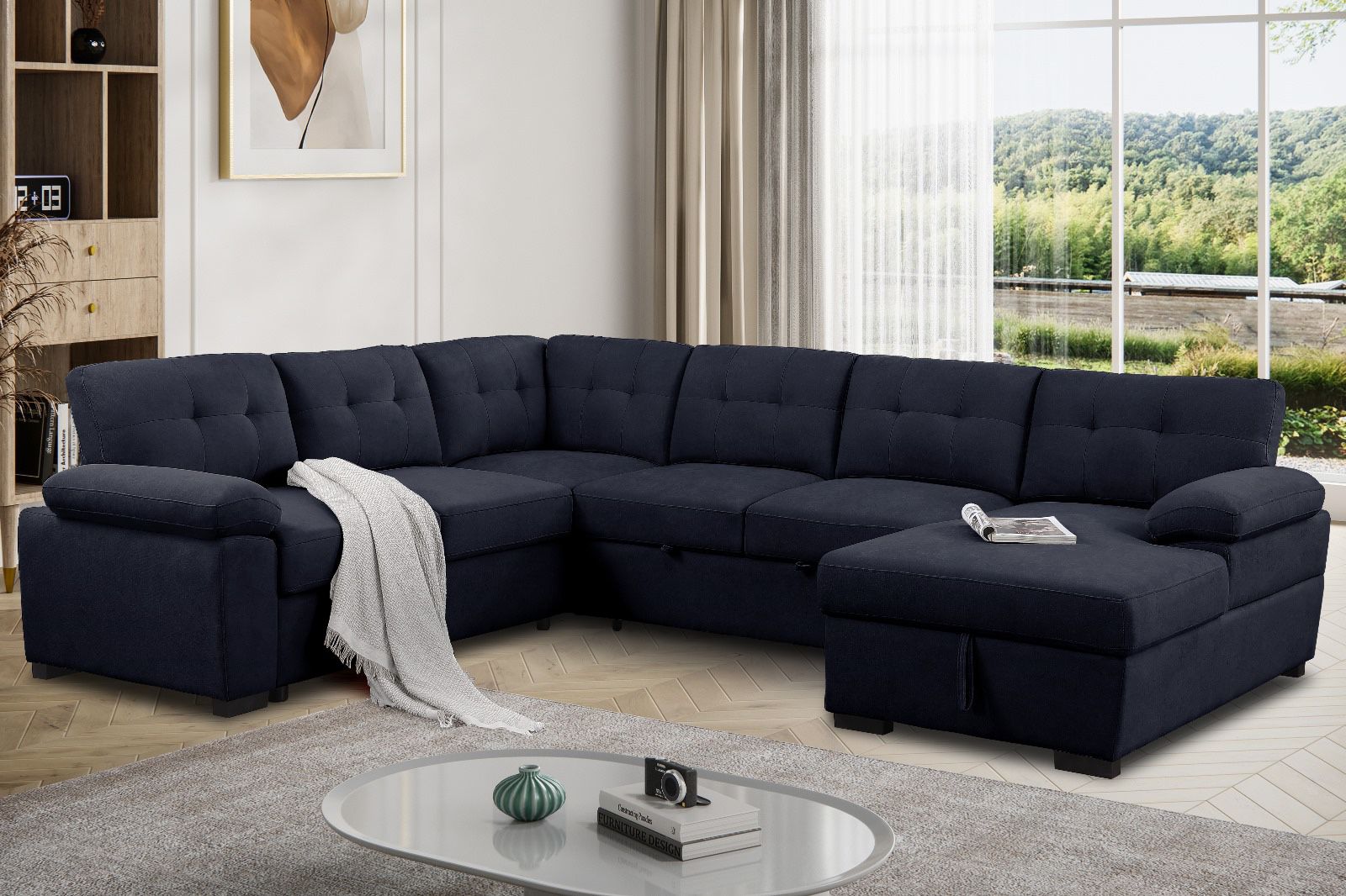 New! Large U-shaped Sectional, Sectional Sofa With Pull Out Bed, Sofabed, Sectional Sofa With Storage Chaise, Sofabed, Sectional, Sectionals, Couch