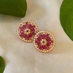 Gold And Pink Indian Earrings