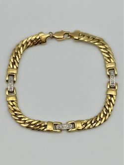 14k solid yellow gold fashion 0.1 CTW Natural Diamond Cuban unisex 7.5” bracelet 6mm