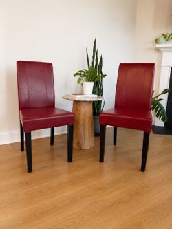 Set of 2 Red Parsons Dining Chairs – Espresso Wood – Roundhill Furniture