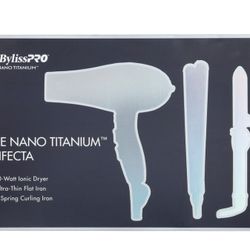 Babyliss Hair | Babylisspro Nano Titanium Trifecta 1" Flat Iron, Dryer, 1 1/4” Curling Iron. New | Color: Blue