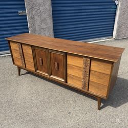 Vintage Mid Century Brutalist 9 Drawer Dresser Basset Aztec Walnut