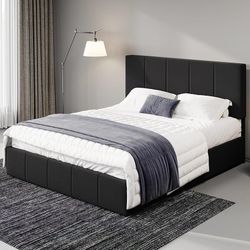 King Size Dutch Velvet Upholstered Platform Bed Frame/Vertical Channel Tufted Adjustable Headboard/Low Profile Bed Frame/No Box Spring Needed/Easy Ass