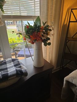 Tin Vase With Artificial Flowers