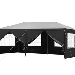 Brand New In Box 10’ X 20’ 10 Feet By Twenty Feet Even Tent Black 6 Side Panels Two Split door Style 4 Windows