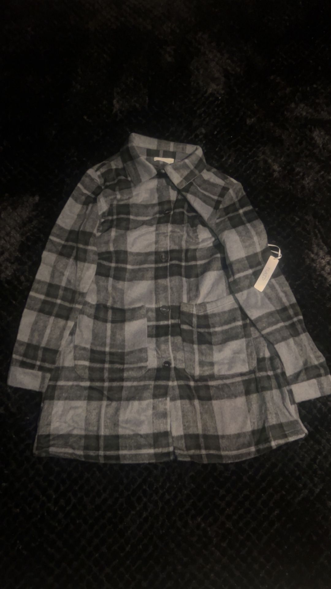 Plaid Flannel Shirt Jacket – Size M – Active USA – Black Gray Checkered 