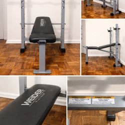 Weider Adjustable Weight Bench + Rack – Like New – Home Gym Setup