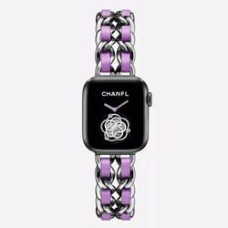 New Stainless Steel/ Pink Leather for Apple I-Watch 38 mm