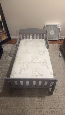Gray Toddler Bed with Mattress