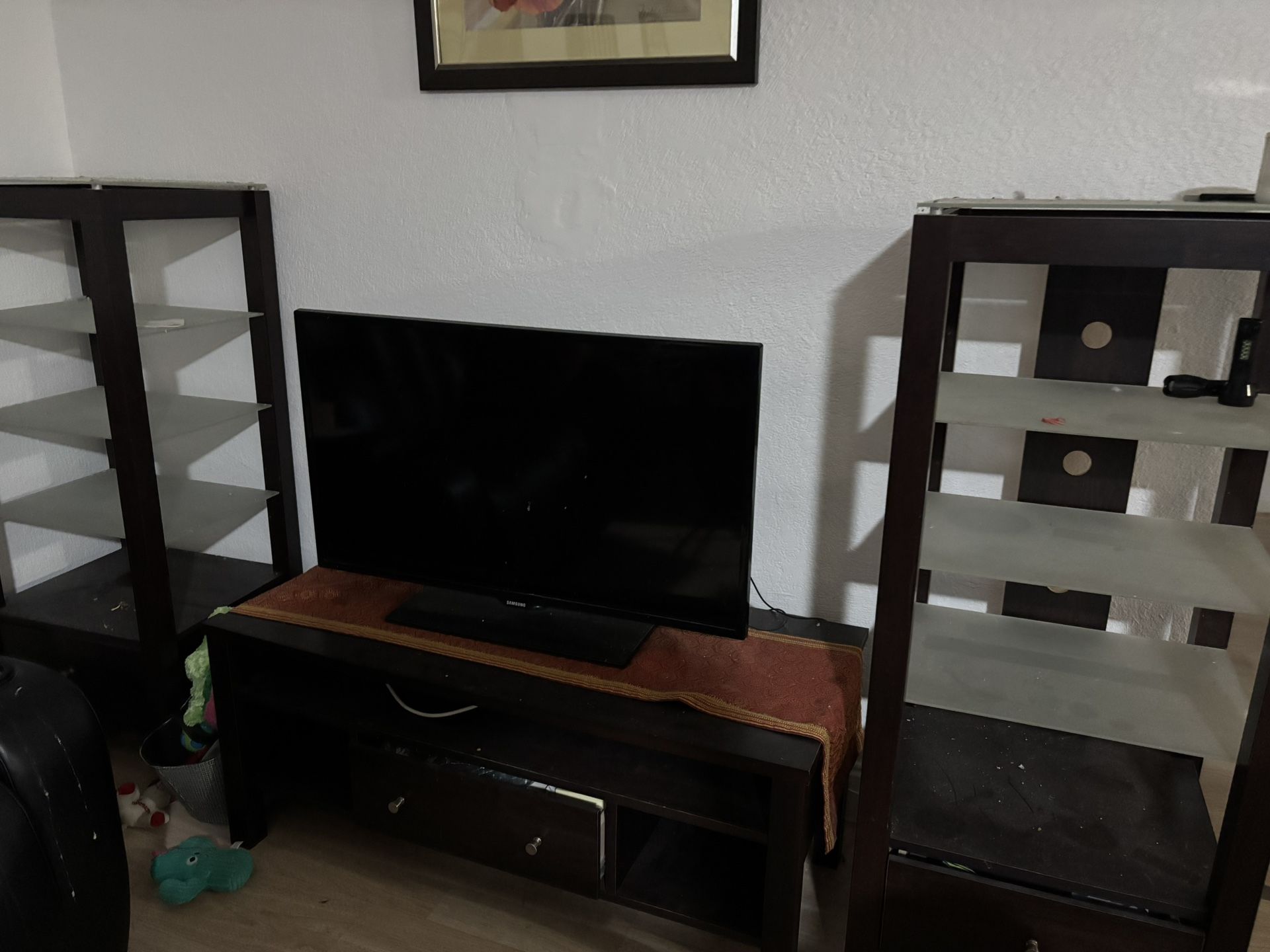 3pc Set Dark Wood TV console & display Shelves