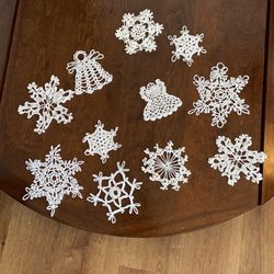  White  Crocheted Snowflakes 