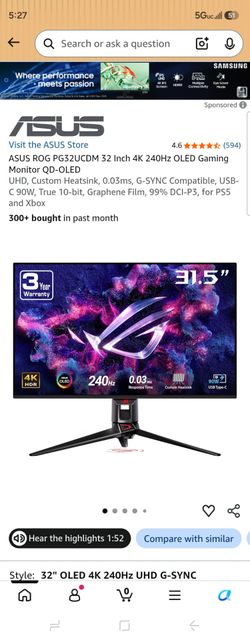 Factory Sealed ASUS ROG PG32UCDM 32 Inch 4K 240Hz OLED Gaming Monitor QD-OLED