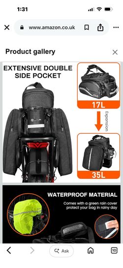 Bike rack bag water resistant