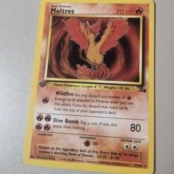 Moltres Basic Pokemon Card 70 HP 27/62 1st Edition 