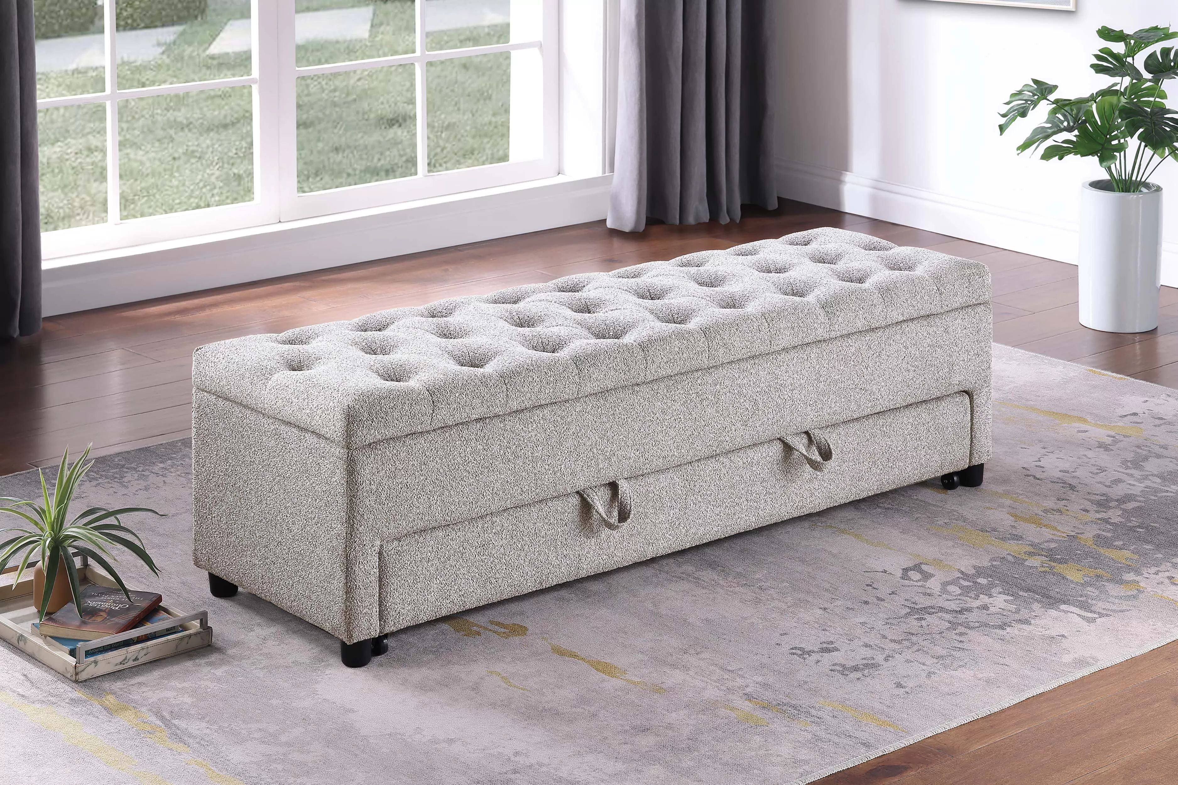 Storage Ottoman w Underseat drawer, Beige Boucle fabric, New Especial price