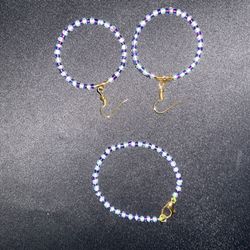 Purple And Turquoise Matching Bracelet And Earrings Made By Bella’s Boutique 