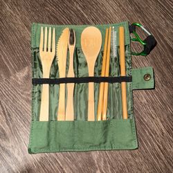 Solid Bamboo Individual Silverware Straw Chopsticks Set Roll up Case & 2 Brushes