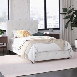 Upholstered Platform Bed, Twin, White