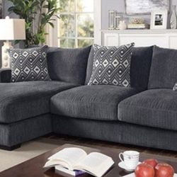 Brand New Grey Super Plush Chenille Sectional Sofa (Pillows Included)