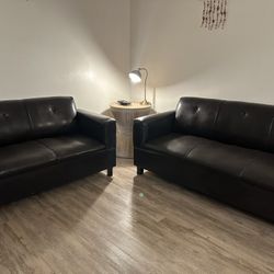 Dark Brown Leather Sofa and Love Seat