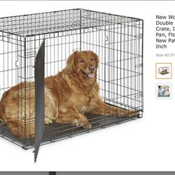 Dog Crate With Dog Bed 42” Double Door Folding Metal Crate 