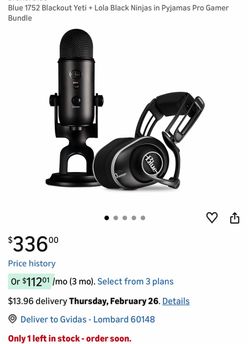 YETI 1752 Blackout Blue + LOLA Black Gaming Headset & Microphone Bundle