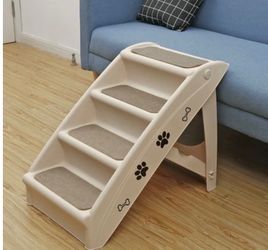 4 Step Non-Slip Pet Stairs Foldable Dog Cats Steps W/Washable Carpets,Beige