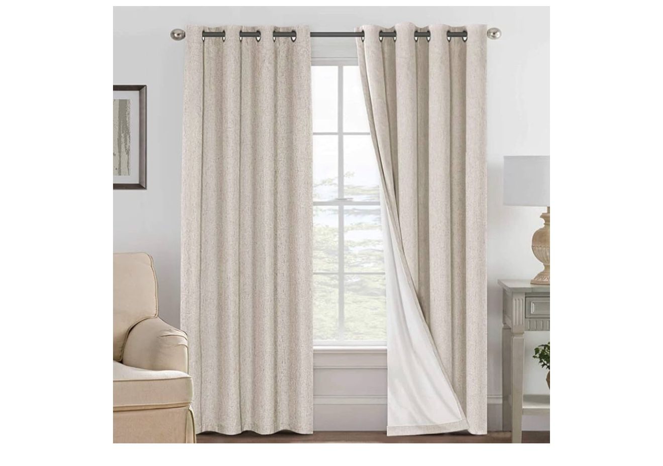 H.VERSAILTEX Linen Blackout Curtains 96 Inches Long, 100% Absolutely Blackout Elegant Curtains for Bedroom, Thermal Insulated Linen Drapes Grommet Cur