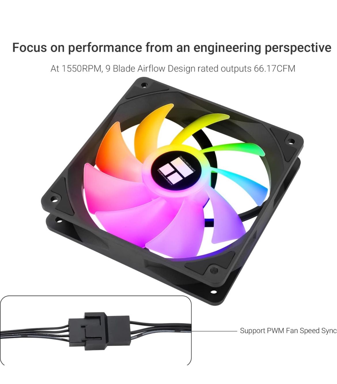 Thermalright TL-C12C-S CPU Fan 120mm ARGB Case Cooler Fan, 4pin PWM Silent Computer Fan with S-FDB Bearing Included, up to 1550RPM Cooling Fan