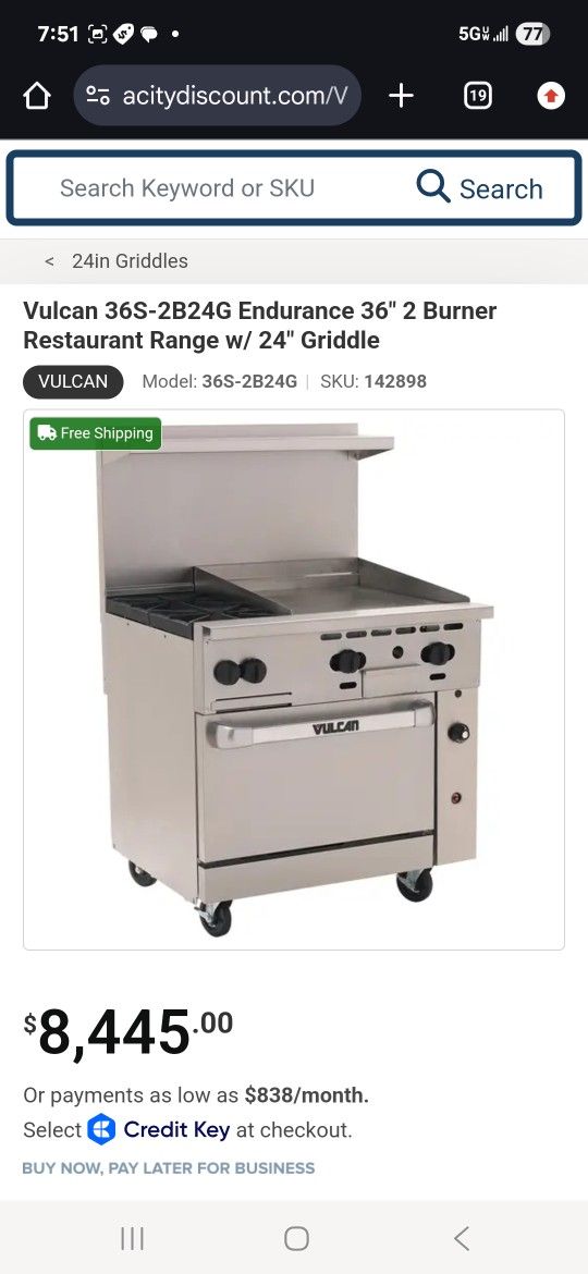 Endurance Series 36" 2 Burner Restaurant Range w/ Standard Oven & 24" Griddle