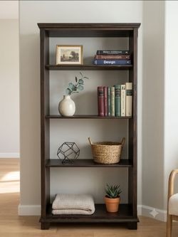 Stately Dark Mocha 4-Shelf Bookshelf - Classic Style & Solid Build